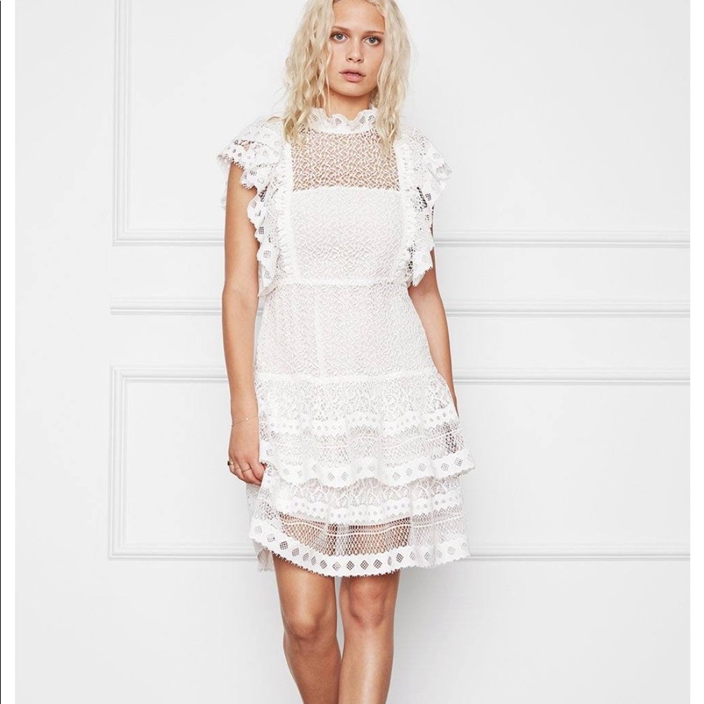 Anine Bing Penelope Lace Ruffle dress in white